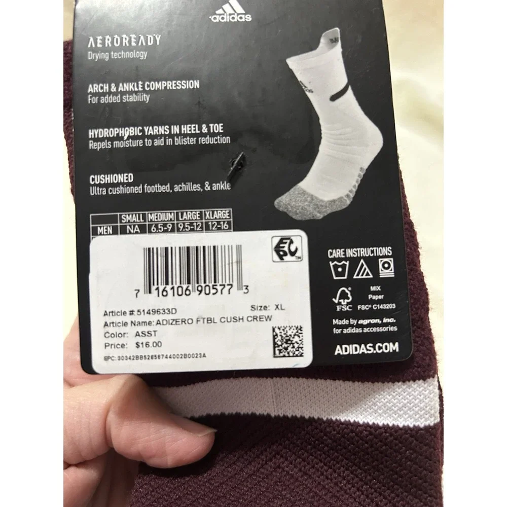 Adidas Adizero Mens Football Max Cushioned Crew Socks XL (JC)